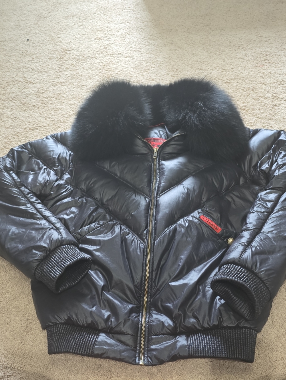 Goose Country Mens Medium Bomber Jacket. With Removable Fur[?] Neckline. VGUC